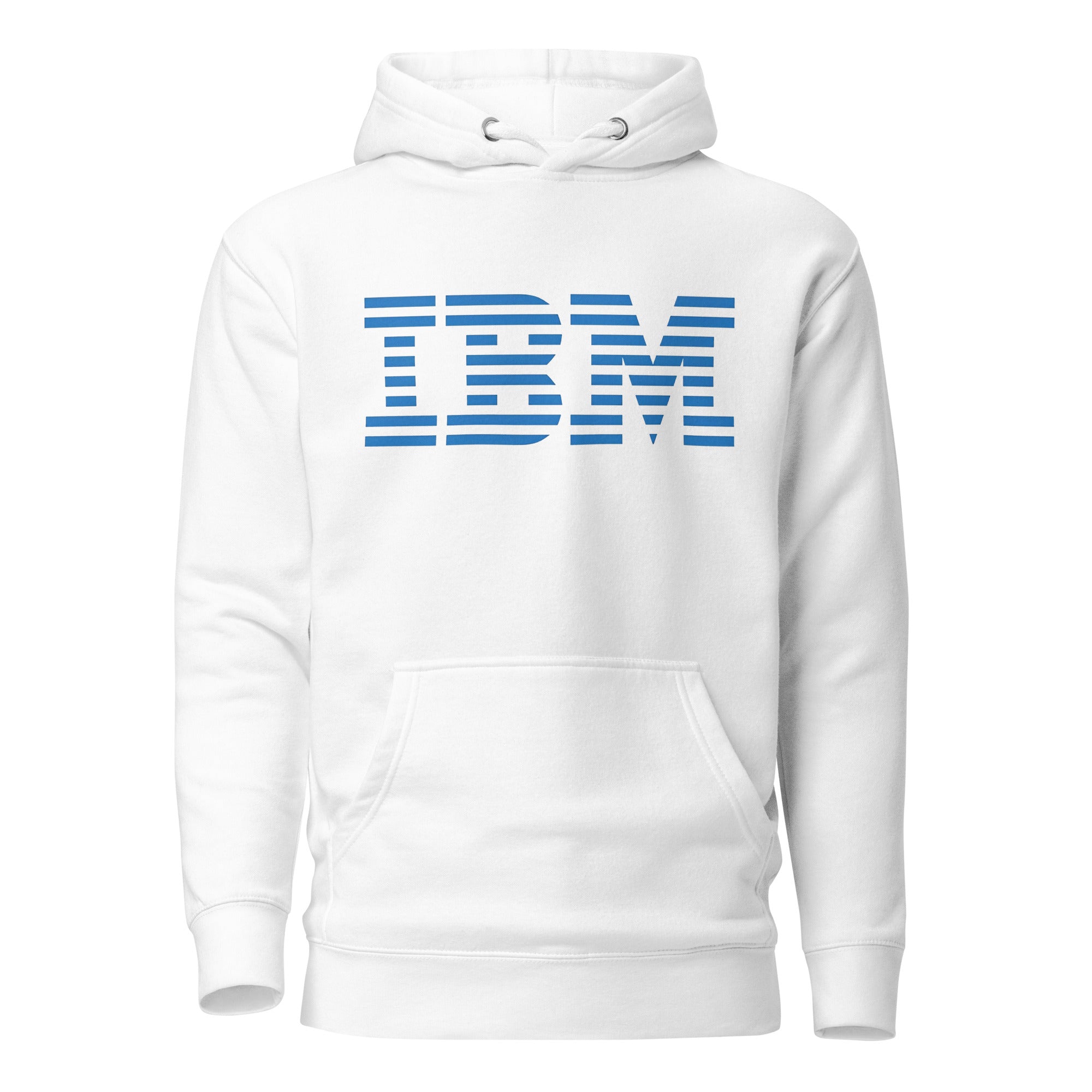 Front view — IBM hoodie, tech brand parody