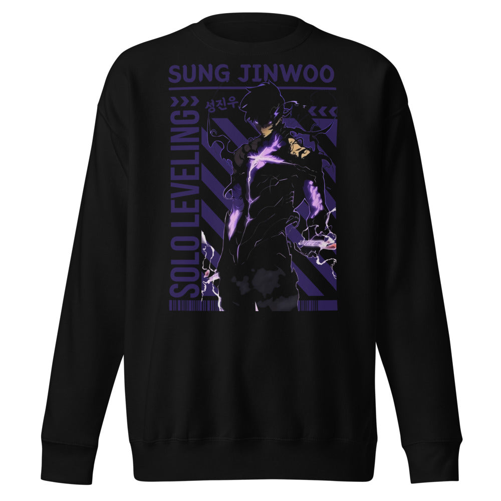 Sueter Solo Leveling Sung Jinwoo Purple negro vista frontal
