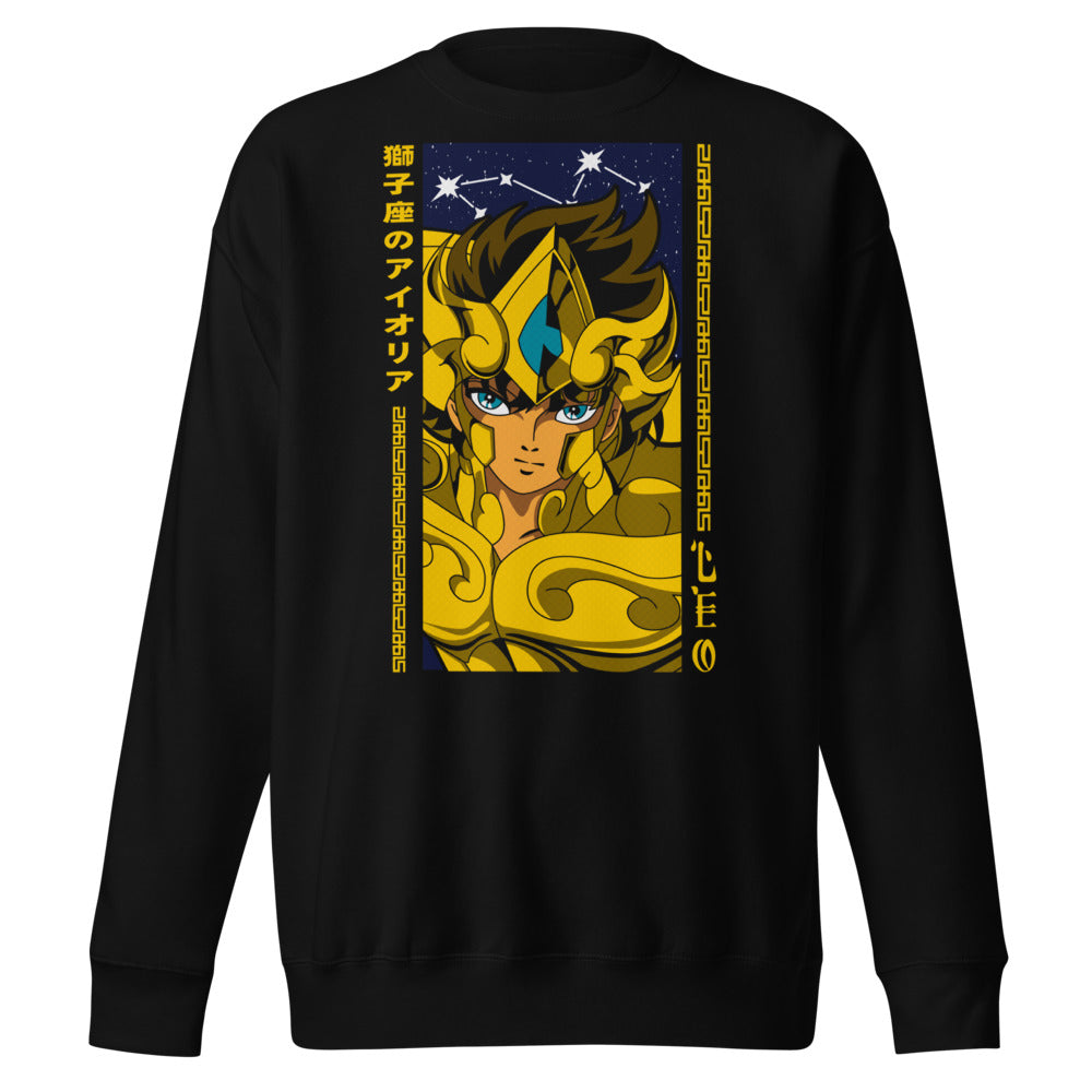 Sueter Saint Seiya Leo Aioria Banner negro vista frontal
