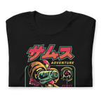 Detalle del print — Metroid Adventure, algodón peinado 142 g/m²